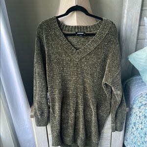 Express Green V-Neck Sweater Dress Relaxed Fit